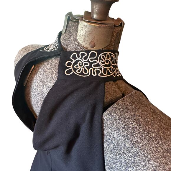 Vintage Liz Claiborne Black Halter Maxi Dress 8 Button Front Embroidered Collar - Picture 10 of 14